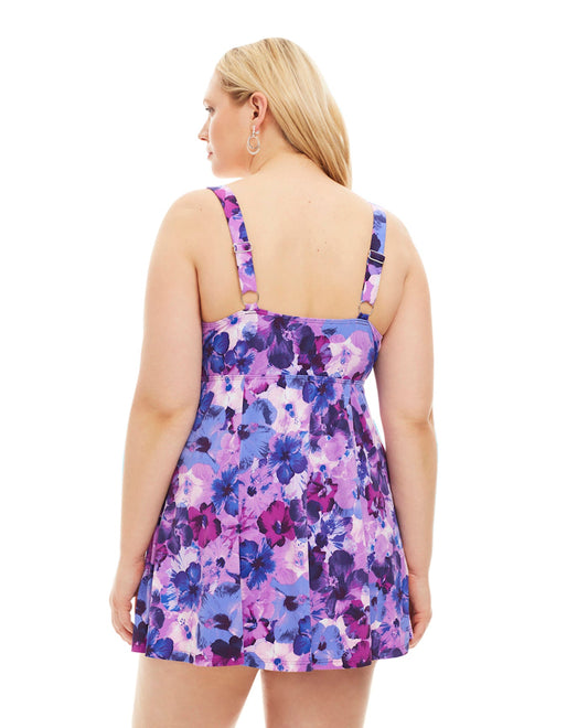 Back View Of Always For Me by Fit 4U Violet Plus Size Swimdress | AFM PURPLE