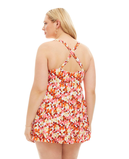 Back View Of Always For Me by Fit 4U Pink Plus Size Two Piece Flutter Swimdress Set | AFM PINK
