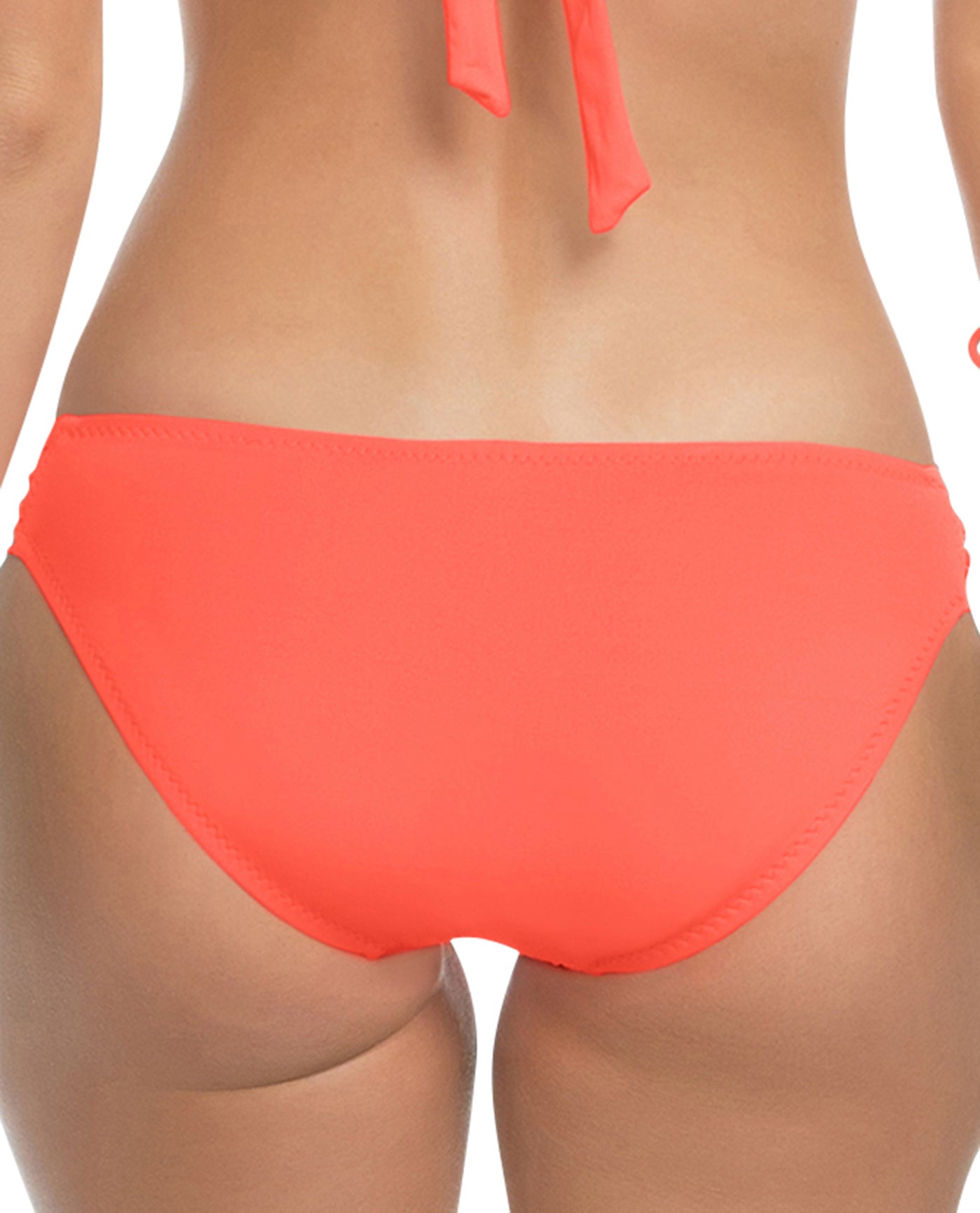 Back View Of Becca by Rebecca Virtue Color Code Side Shirred Hipster Bikini Bottom | BEC Color Code Persimmon