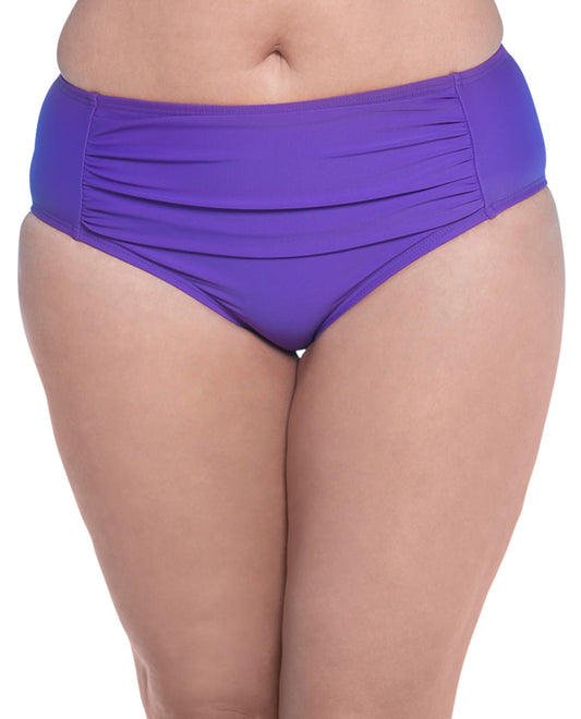 Front View Of Always For Me Grape Plus Size Ruched Tankini Bottom | AFM PURPLE