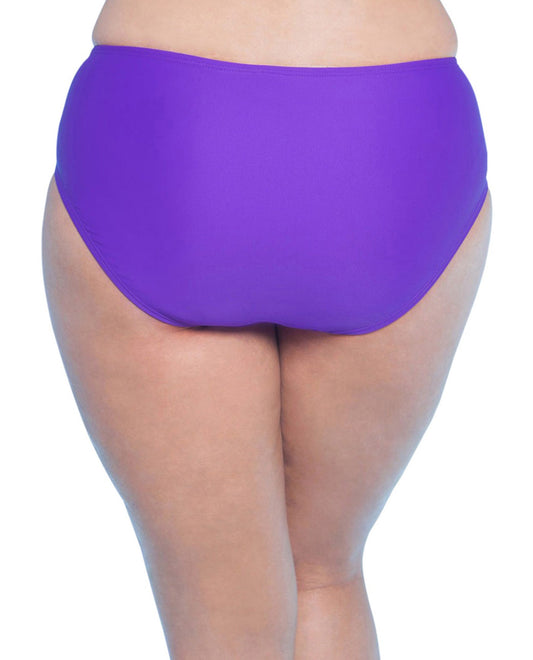 Back View Of Always For Me Grape Plus Size Ruched Tankini Bottom | AFM PURPLE