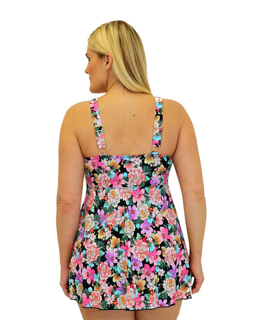 Back View Of Fit 4U Love Story Coral Plus Size High Neck Baby Doll Swimdress | FIT LOVE STORY