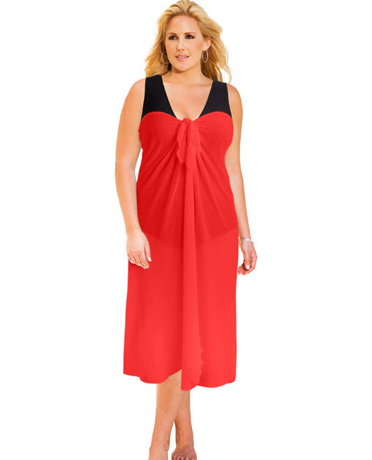 Front View Of Always For Me Sun Diva Papaya Plus Size Long Pareo Cover Up | AFM PAPAYA