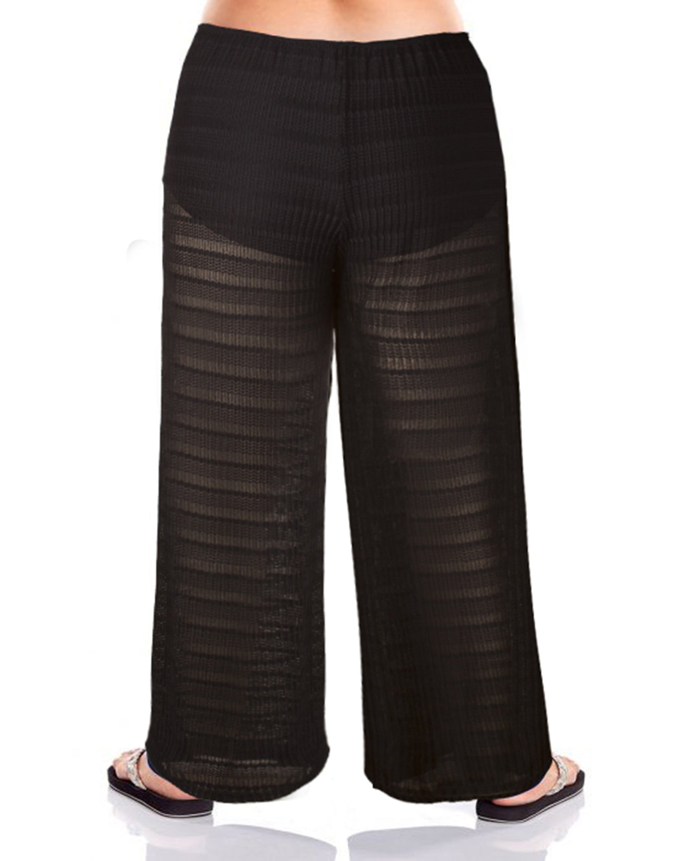 Back View Of Jordan Taylor Arrow Chevron Solid Plus Size Textured Tie Front Pull On Cover Up Pant | JOR Black