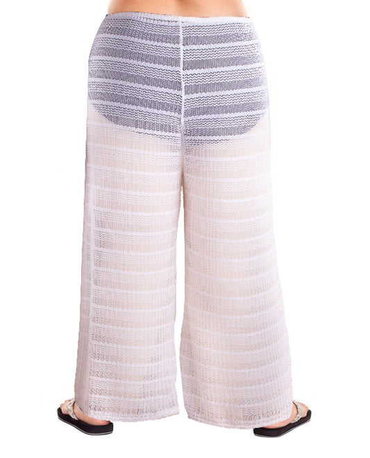 Back View Of Jordan Taylor Arrow Chevron Solid Plus Size Textured Tie Front Pull On Cover Up Pant | JOR White
