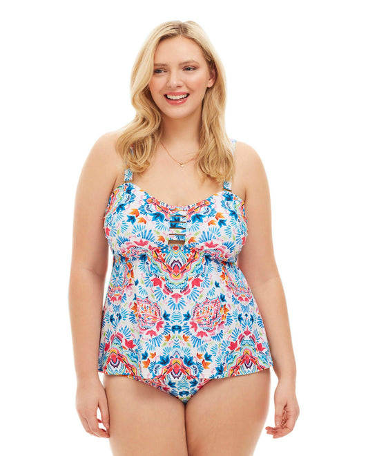 Front View Of Always For Me Festival Plus Size Tankini Top with Matching Tankini Bottom | AFM FLORAL