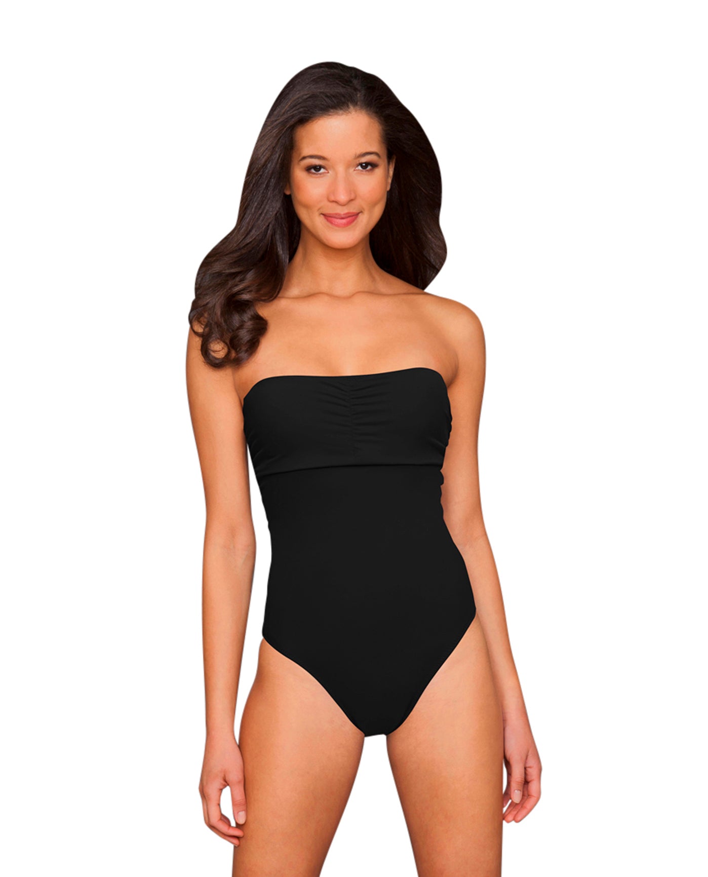 Front View Of Phax Color Mix Underwire Bandeau One Piece Swimsuit | PHX BLACK