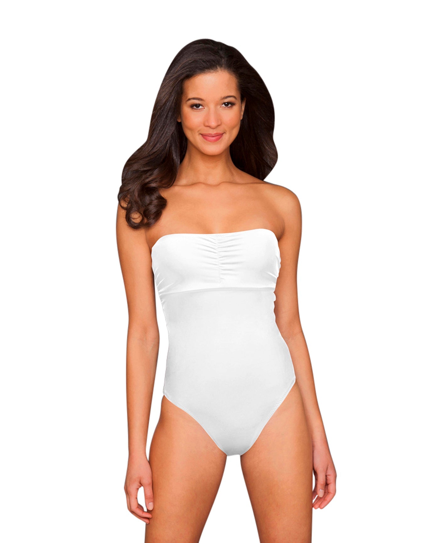 Front View Of Phax Color Mix Underwire Bandeau One Piece Swimsuit | PHX WHITE