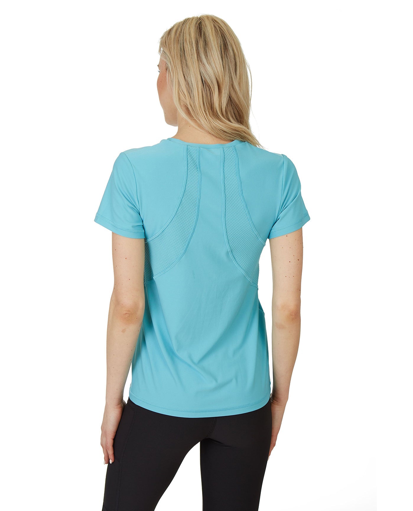 Back View Of X by Gottex Honey Comb Loose Fit Short Sleeve V-Neck Top | XGX BLUE