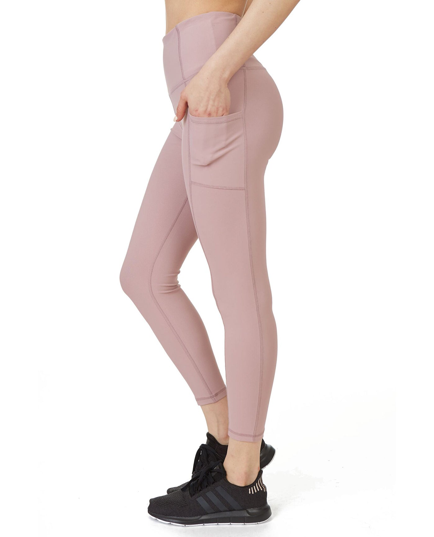 Side View Of X by Gottex Vanessa Ankle Legging with Pockets | XGX PINK