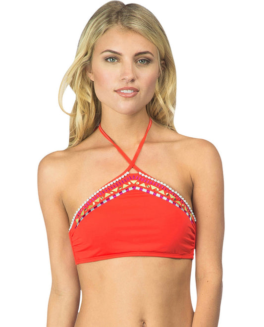 Front View Of Bikini Lab Bright Eyed Girl Embroidered Triangle Bikini Top | BIK BRIGHT EYED GIRL