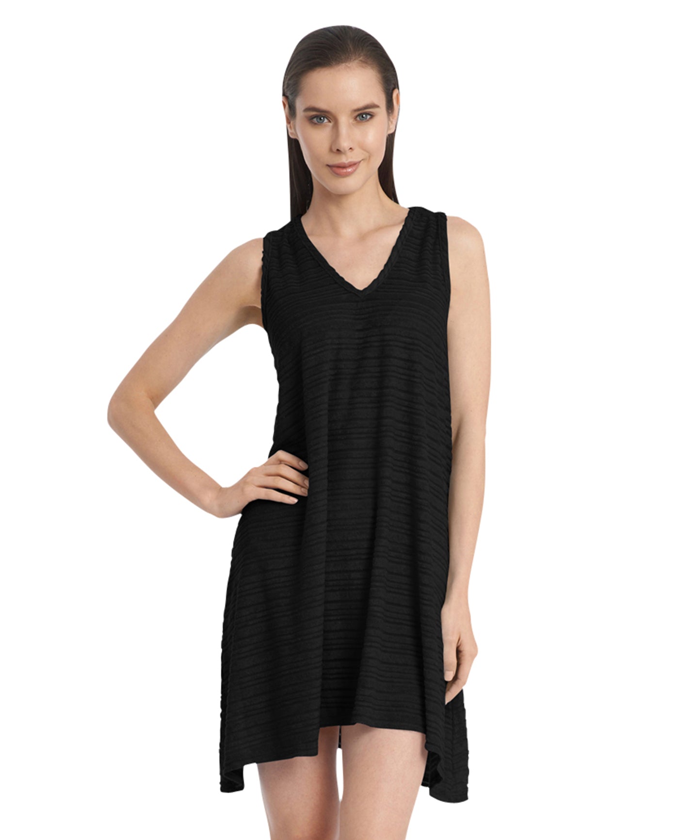 Front View Of Jordan Taylor Belize V-Neck Handkerchief Dress | JOR Black