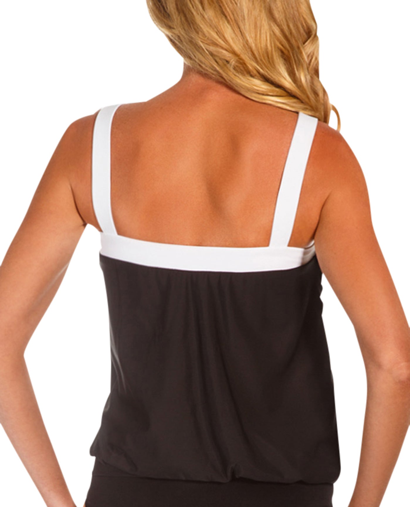 Back View Of Miraclesuit White Colorblock D-Cup Breezy Tankini Top | MIR Black White