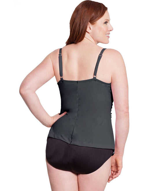 Back View Of Miraclesuit Slate Colorblock Plus Size Rialto One Piece Swimsuit | MIR Slate