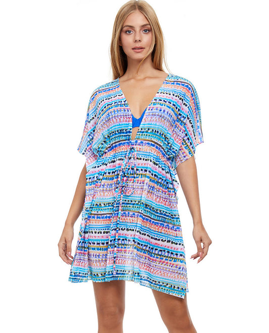 Front View Of Profile by Gottex Spritz Multi V-Neck Mesh Tunic Cover Up | PRO SPRITZ
