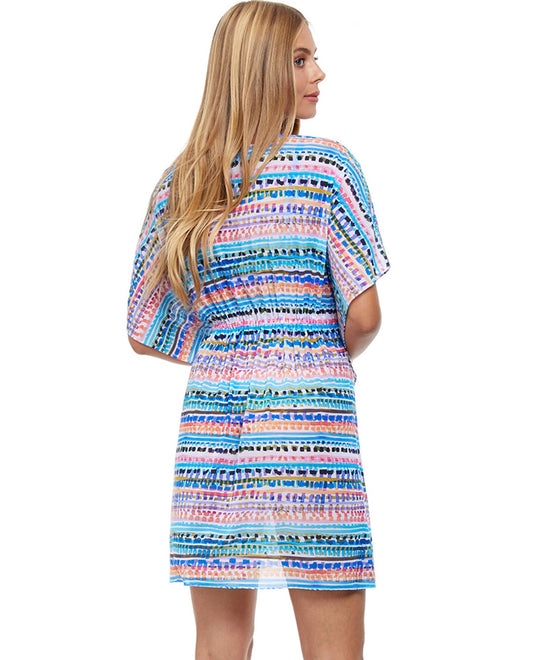 Back View Of Profile by Gottex Spritz Multi V-Neck Mesh Tunic Cover Up | PRO SPRITZ