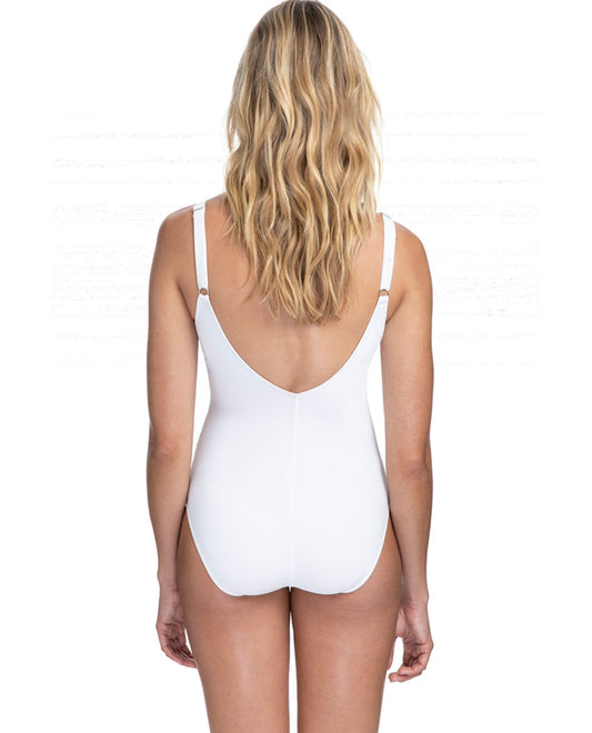 Back View Of Profile by Gottex Roulette Ivory Mock V-Neck One Piece Swimsuit | PRO ROULETTE