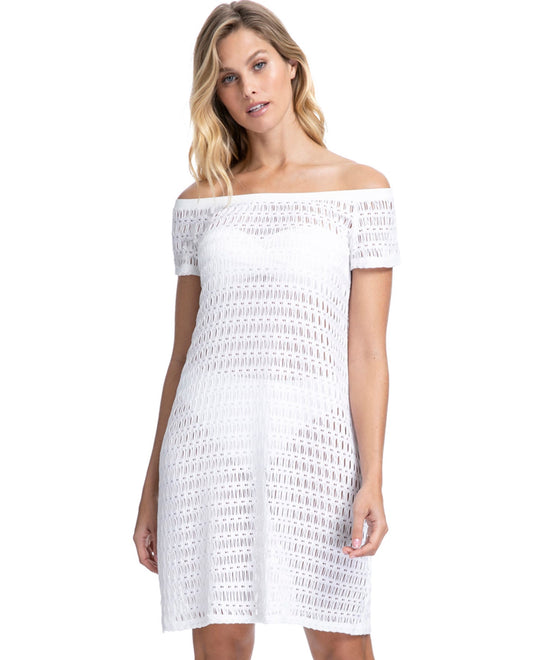 Front View Of Profile by Gottex Roulette Ivory Off the Shoulder Dress | PRO ROULETTE