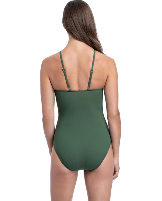 Back View Of Profile by Gottex Maharani Forest Green High Neck Key Hole One Piece Swimsuit | PRO MAHARANI FOREST GREEN