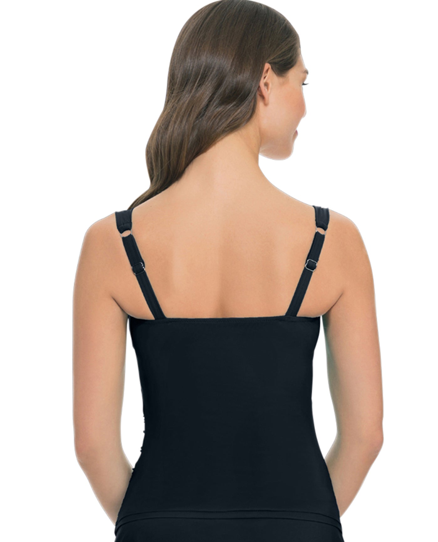 Back View Of Profile by Gottex Tutti Frutti D-Cup Shirred Underwire Tankini Top | PRO TUTTI FRUTTI BLACK