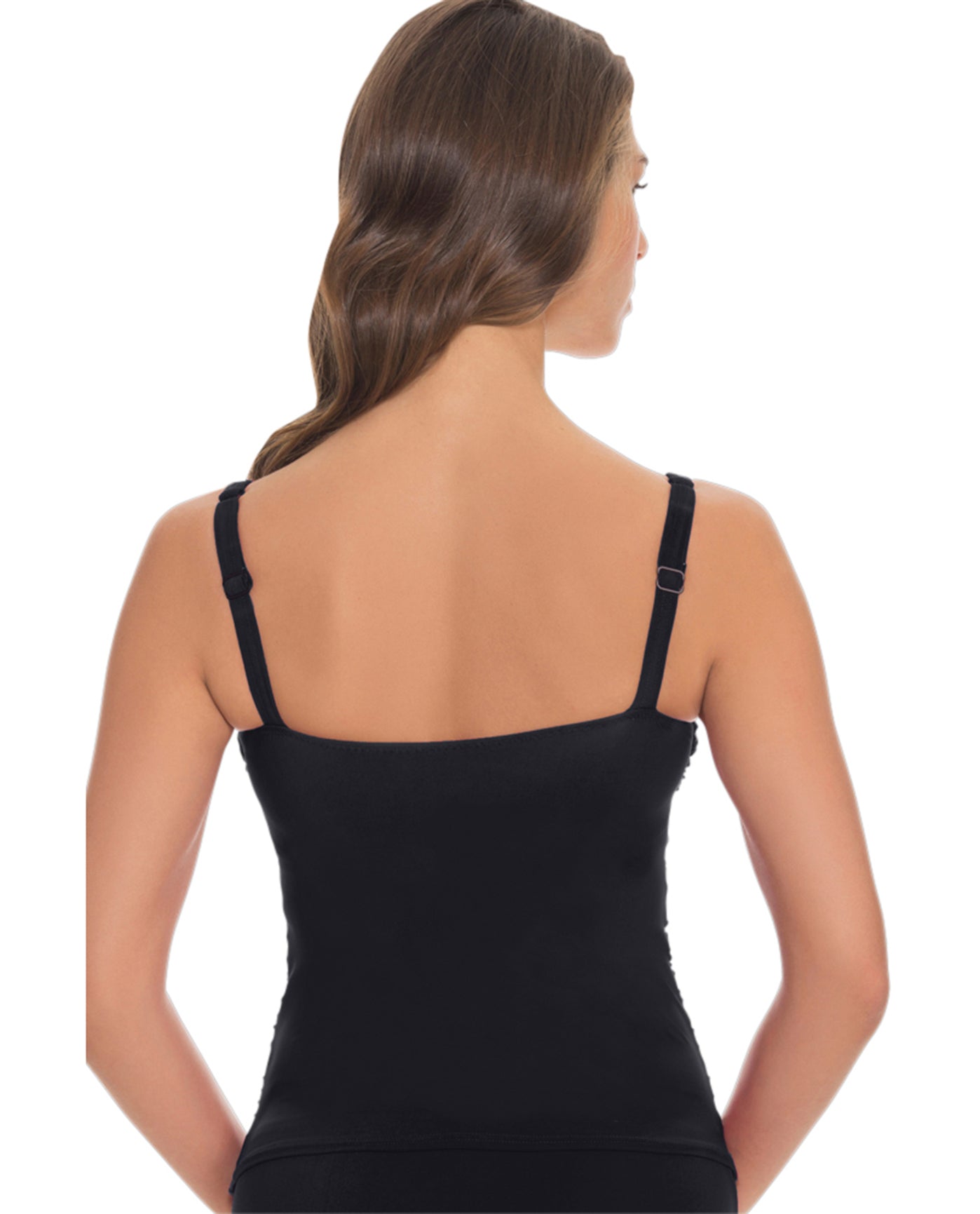 Back View Of Profile by Gottex Waterfall D-Cup Underwire V-Neck Tankini Top | PRO WATERFALL BLACK