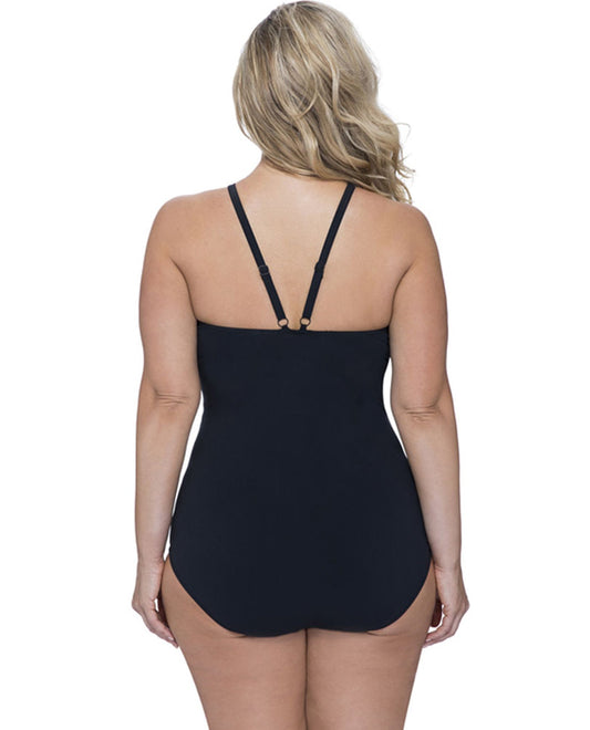 Back View Of Profile by Gottex Labyrinth Black and White Plus Size High Neck One Piece Swimsuit | PRO LABYRINTH