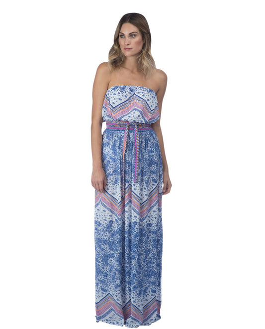 Front View Of Green Dragon Paisley Scarf Bandeau Maxi Dress | GRE PAISLEY