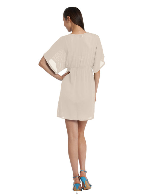 Back View Of Jordan Taylor Gofret Dolman Sleeve V-Neck Tunic | JOR Beige