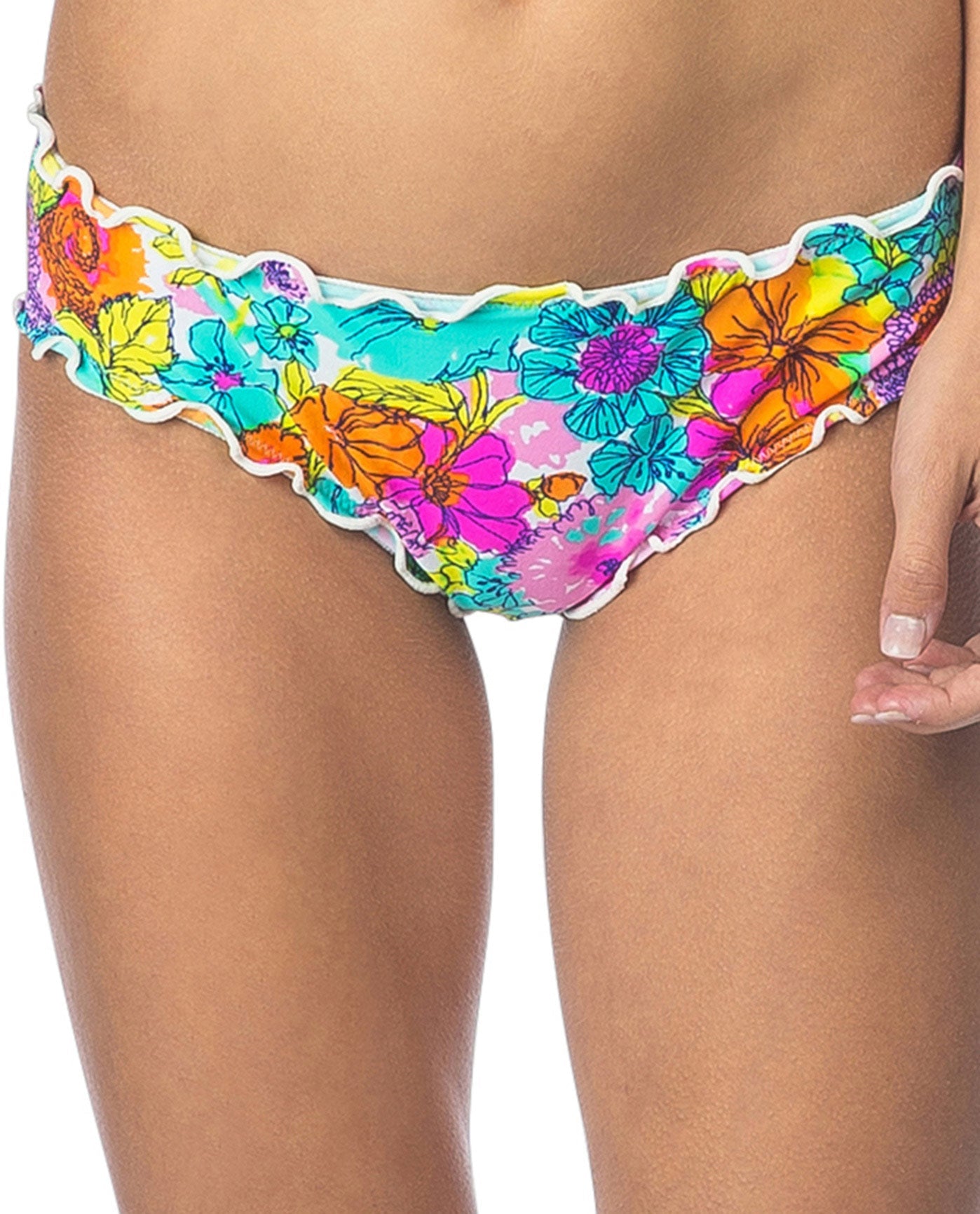 Front View Of Hobie Fleur To Love Ruffle Hipster Bikini Bottom | HOB FLEUR TO LOVE