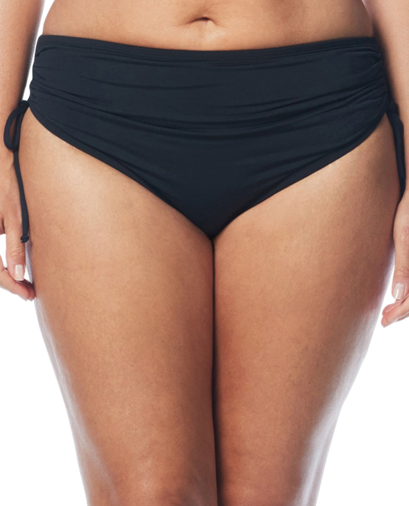 Front View Of Beach House Plus Size Hayden Adjustable Side Tie Brief | BCH BLACK