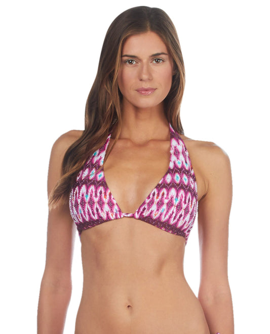 Front View Of Kenneth Cole Ikat in the Act Tie Twist Front Bandeau Tankini Top | KKC Berry