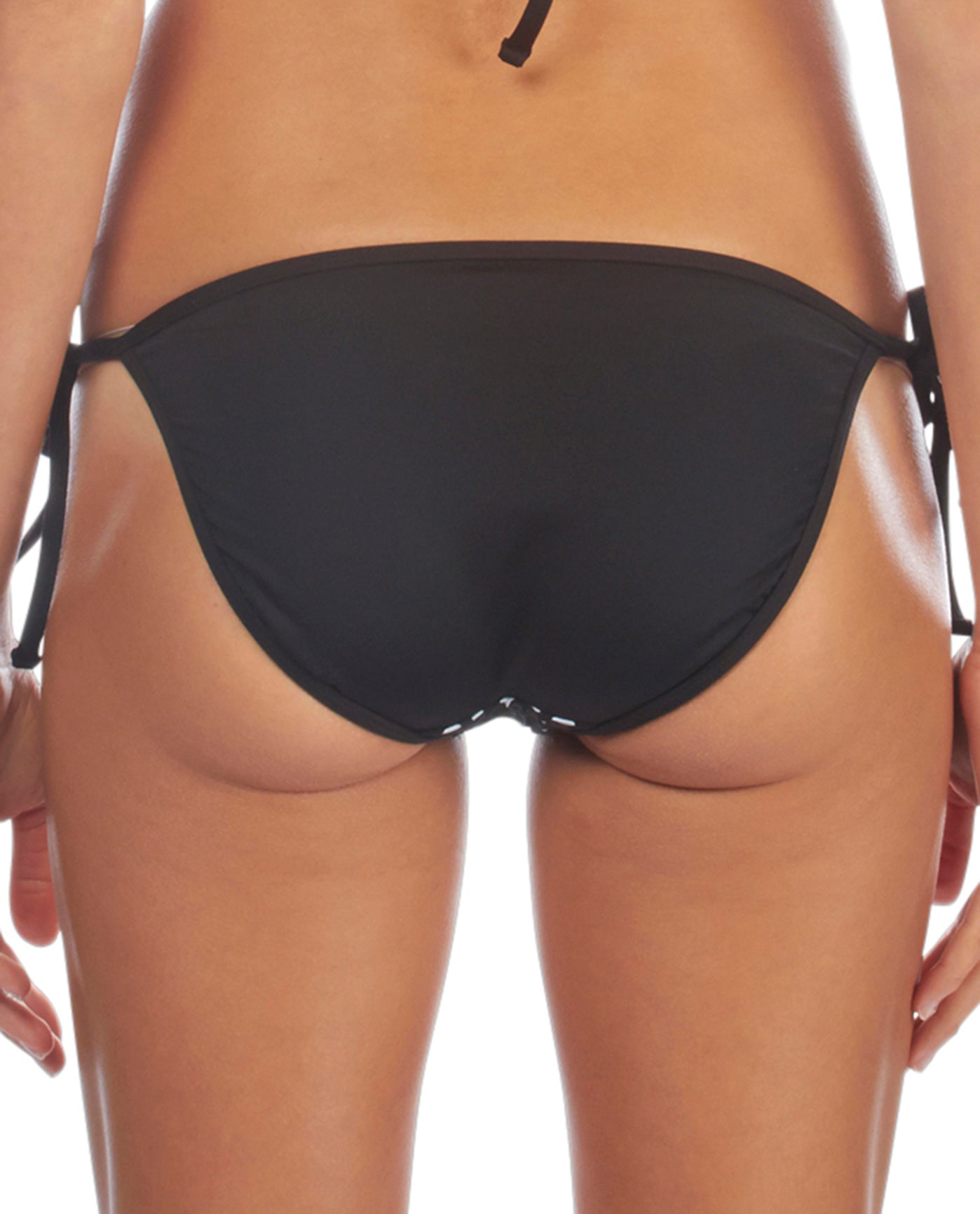 Back View Of Kenneth Cole A Laser Cut Above Side Tie Bikini Swim Bottom | KKC Black White