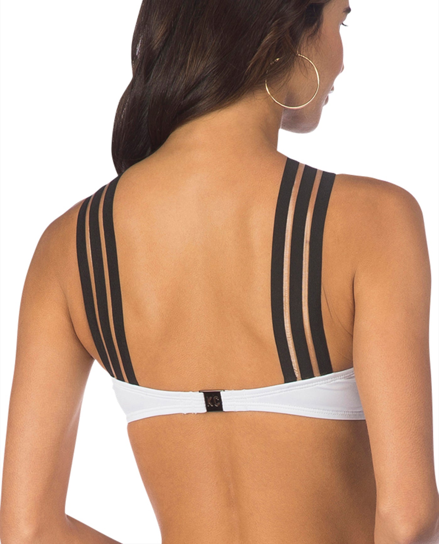 Back View Of Kenneth Cole New York Stompin Stilettos Sporty High Neck Bikini Top | KKC White