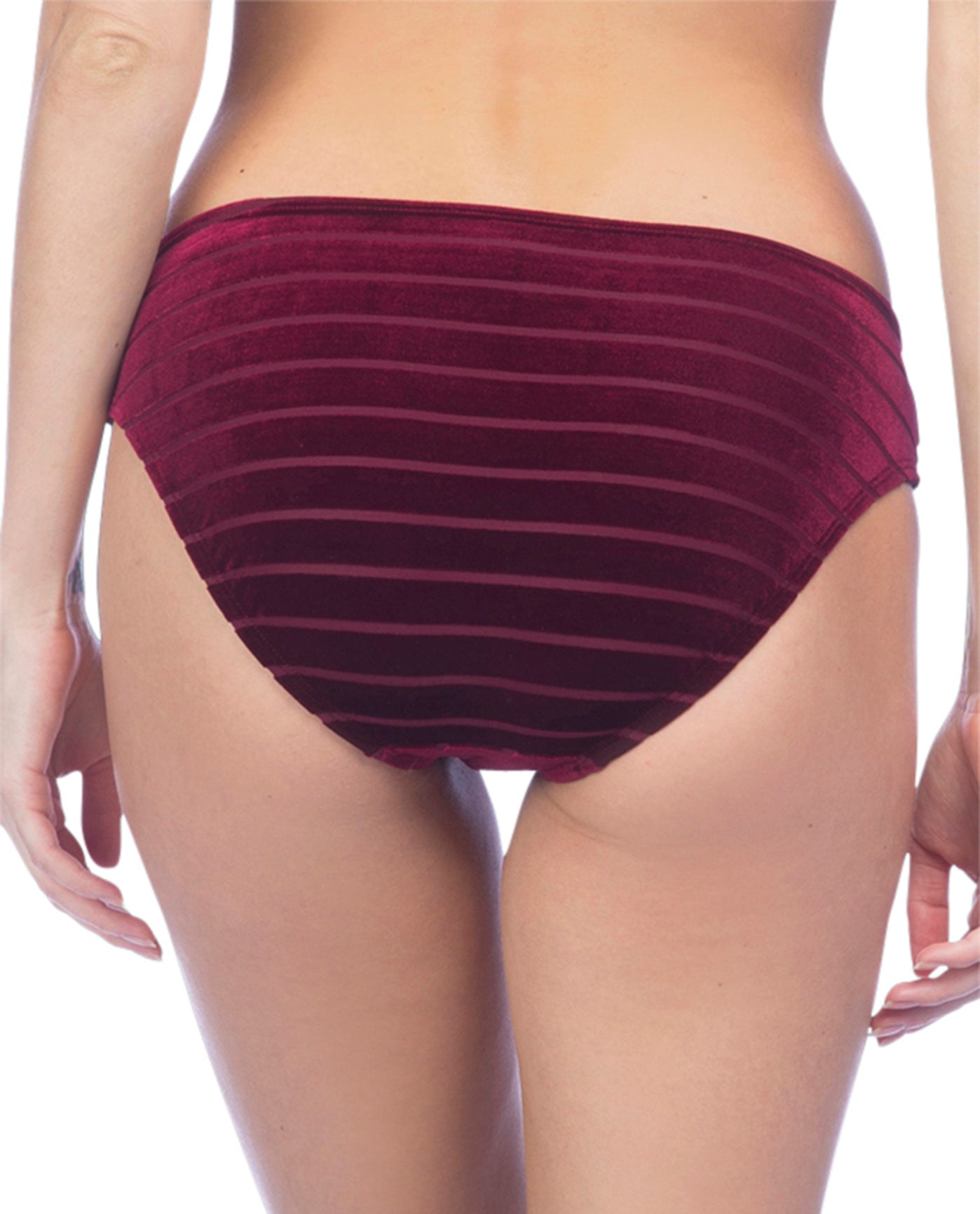 Back View Of Kenneth Cole Burgundy Velvet Stripe Hipster Bikini Bottom | KKC Burgundy Velvet