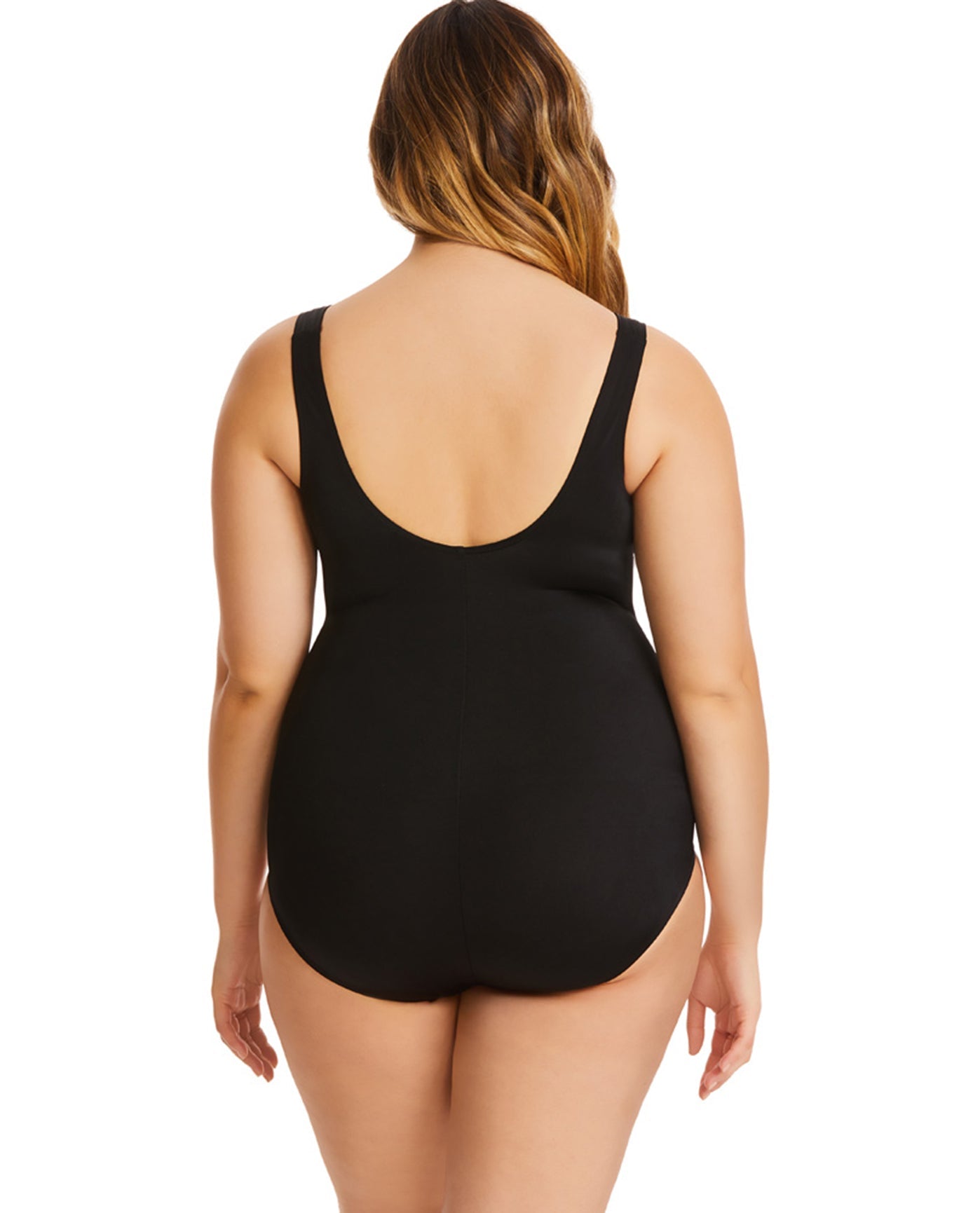 Back View Of Longitude Plus Size Color Block Stained Glass One Piece Swimsuit | LGT Stained Glass Purple