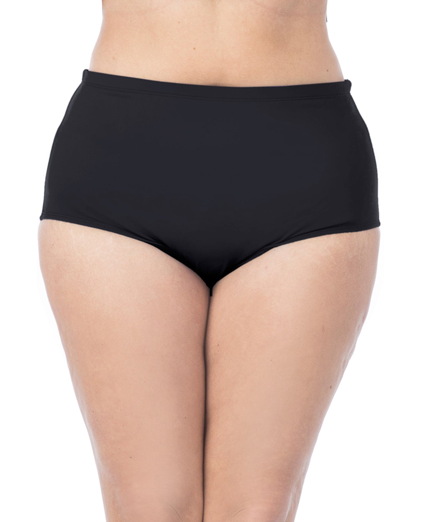 Front View Of La Blanca Solid Plus Size Hi-Rise Swim Bottom | LAB Black