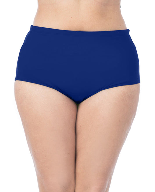 Front View Of La Blanca Solid Plus Size Hi-Rise Swim Bottom | LAB Midnight