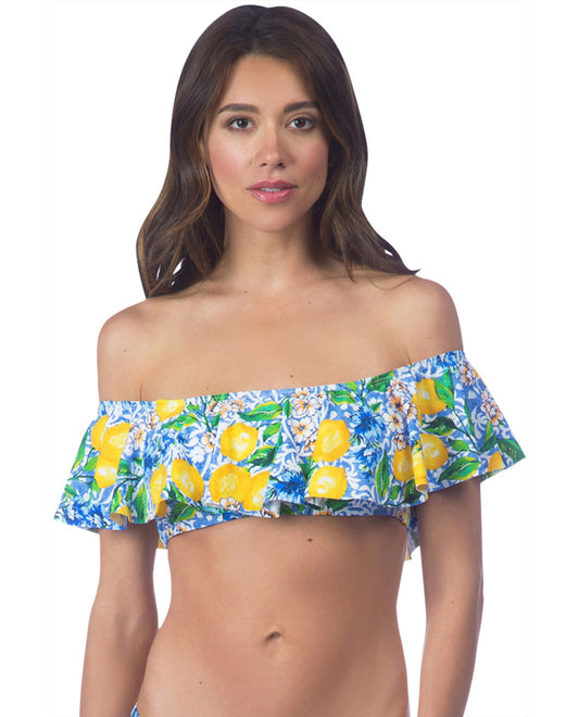 Front View Of La Blanca Limoncello Off The Shoulder Flounce Bandeau Bikini Top | LAB Limoncello