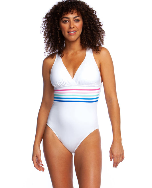 Front View Of La Blanca Spectrum Cross Back One Piece Swimsuit | LAB White