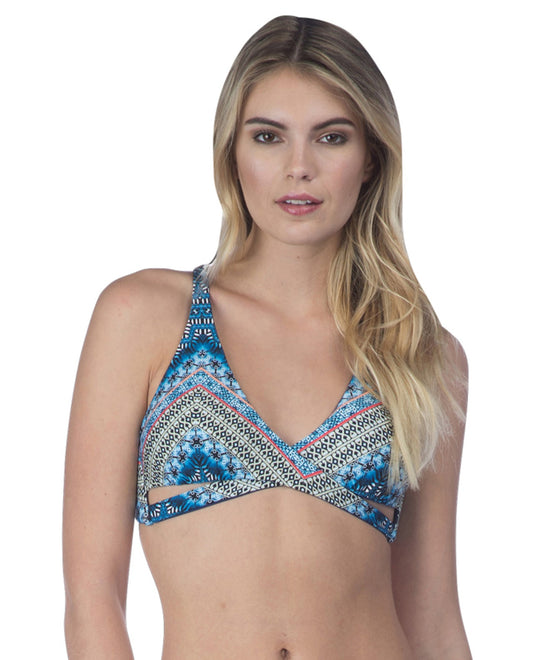 Front View Of Lucky Brand Reversible Nomad Chevron Faux Wrap Bikini Top  | LKY Nomad