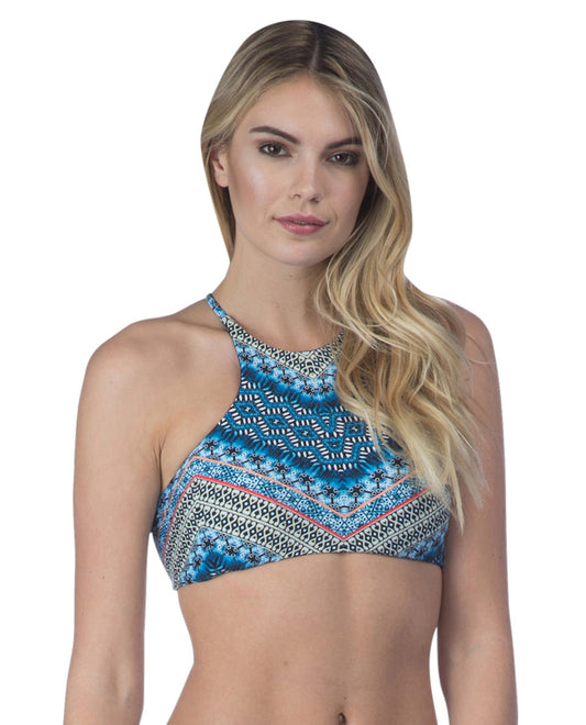 Front View Of Lucky Brand Reversible Nomad Chevron High Neck Bikini Top  | LKY Nomad