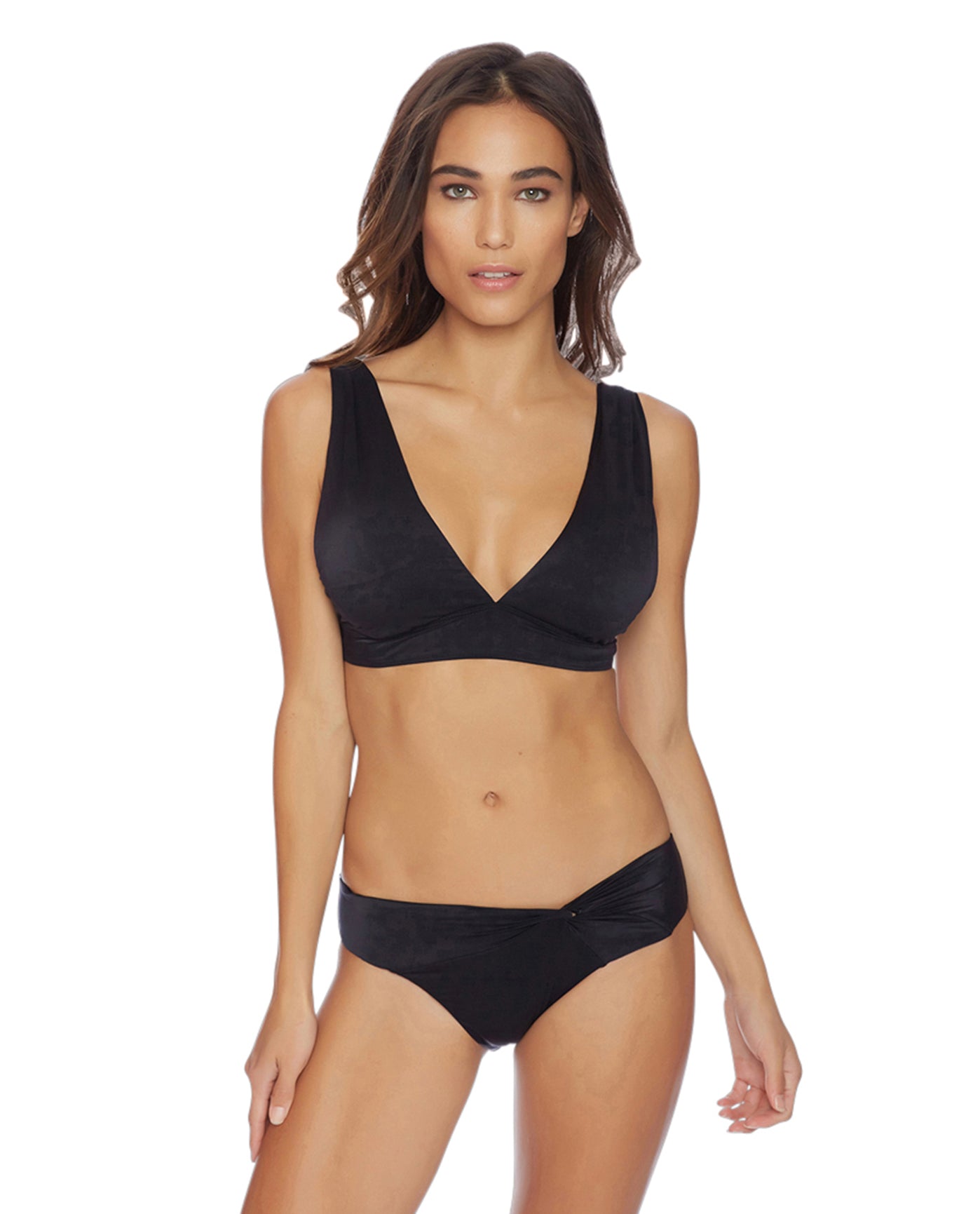 Full Suit Front View Of Luxe by Lisa Vogel Liquid Side Twist California Bikini Bottom | LLV ONYX