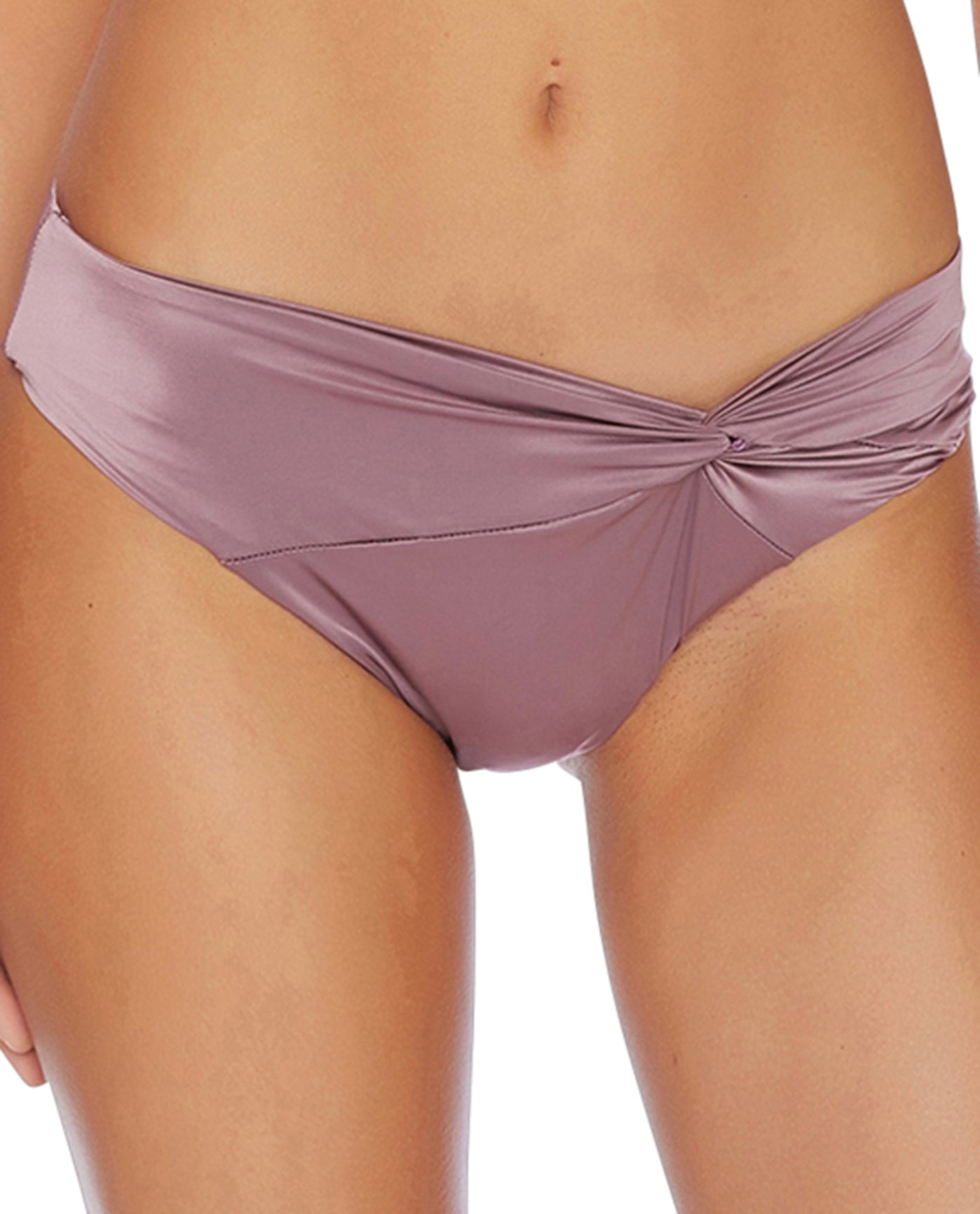 Front View Of Luxe by Lisa Vogel Liquid Side Twist California Bikini Bottom | LLV PLUM