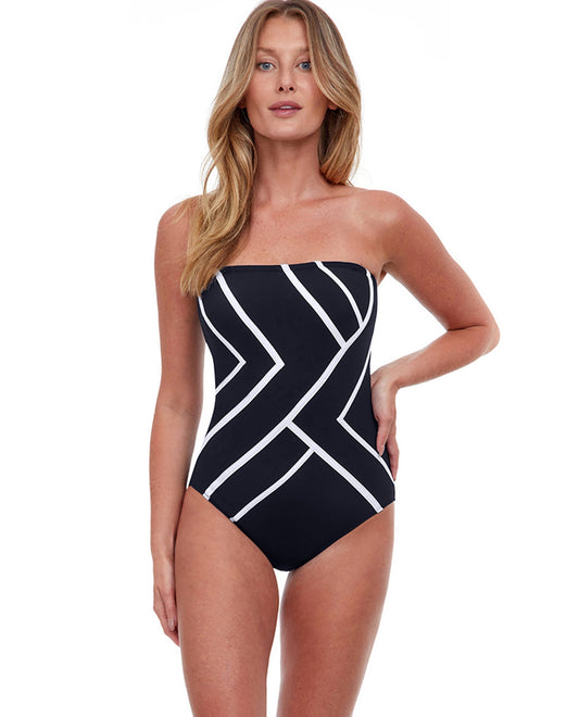 Coco Reef Ruffled Bandeau Color block One-Piece Swim suit