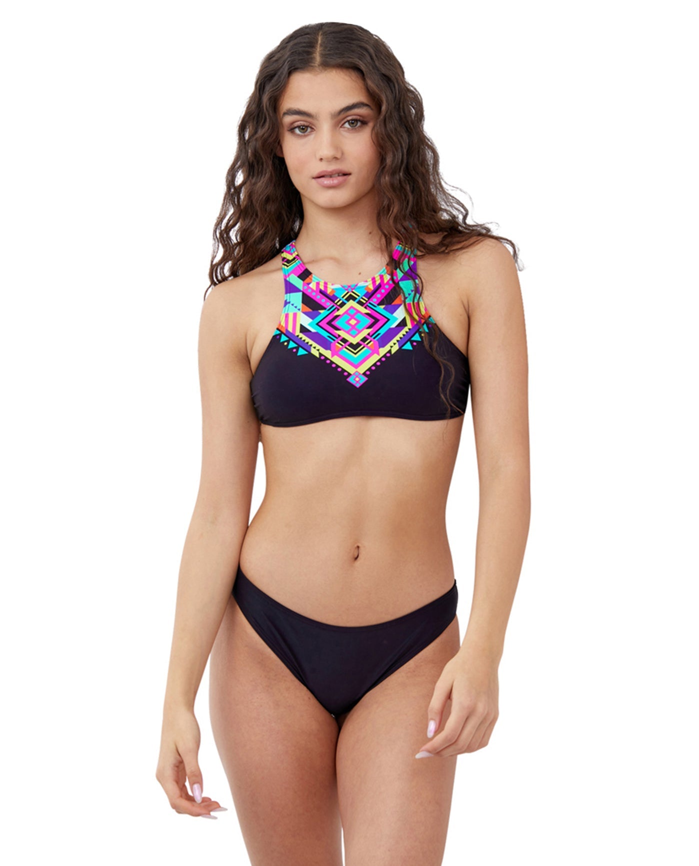 Front View Of Gottex Girls Tribal High Neck Bikini Top with Matching Bikini Bottom | GTK TRIBAL