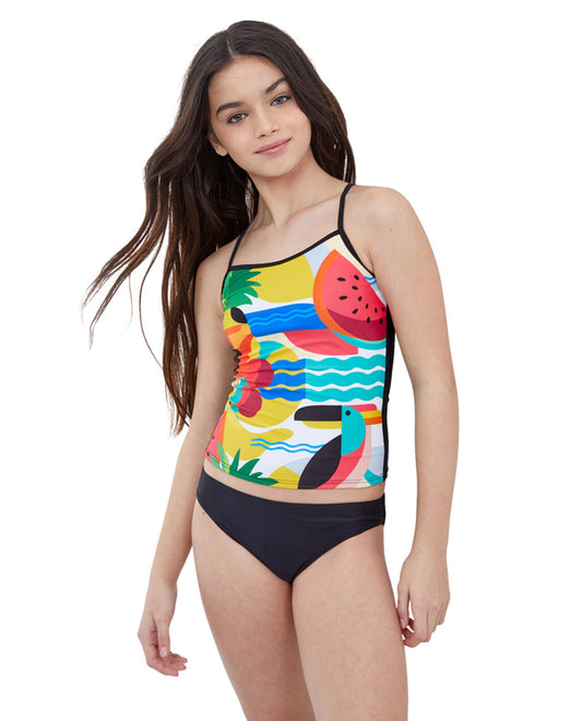 Front View Of Gottex Kids Tropical Tankini Top with Matching Tankini Bottom | GTK TROPICAL