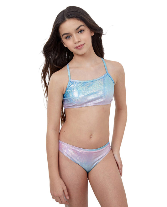 Front View Of Gottex Kids Textured Ombre Bralette Bikini Top with Matching Bikini Bottom | GTK OMBRE