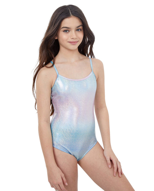 Front View Of Gottex Kids Textured Ombre Round Neck One Piece Swimsuit | GTK OMBRE