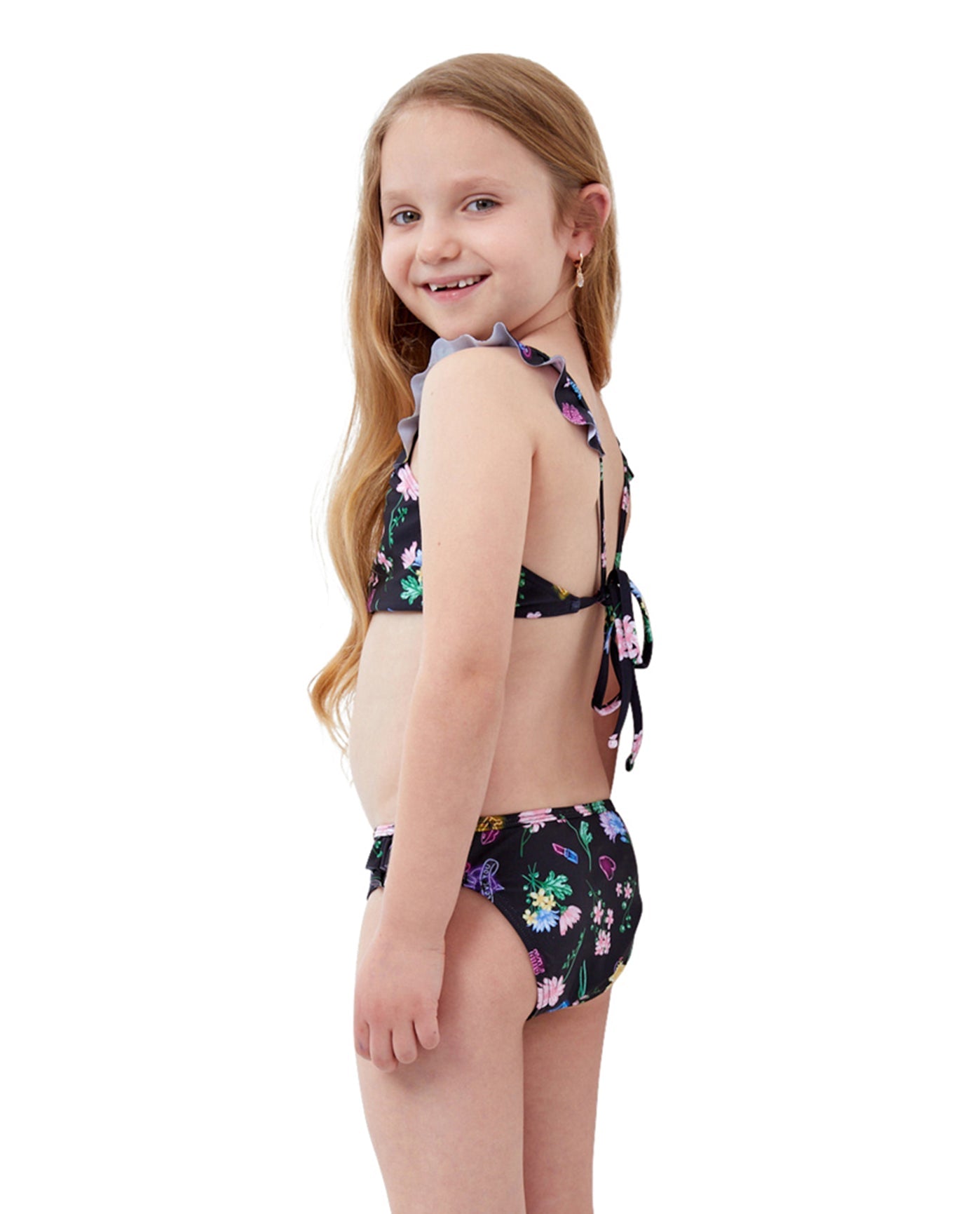 Back View Of Gottex Kids Daisies Ruffle Bralette Bikini Top with Matching Bikini Bottom | GTK DAISIES