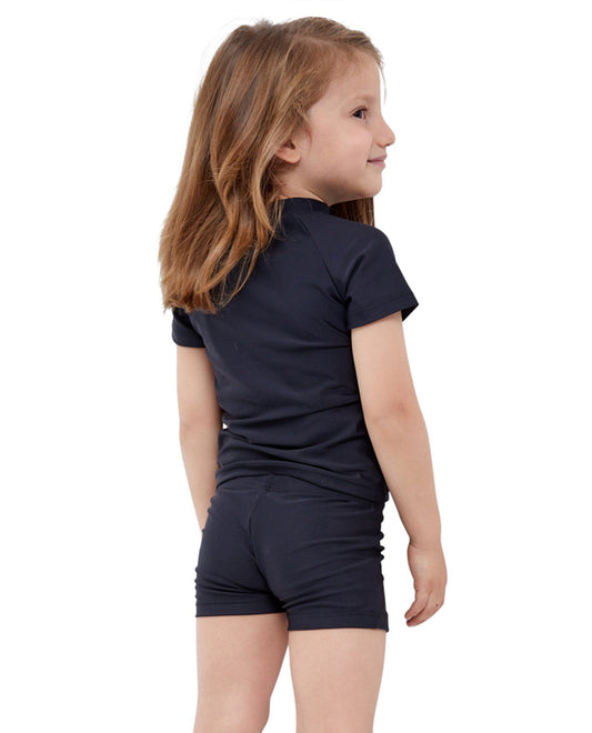 Back View Of Gottex Kids Silver Skull Short Sleeve Swim Shirt with Matching Swim Short | GTK SKULL